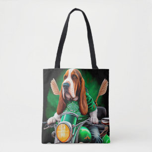 Basset Hound Hund fährt Fahrrad St. Patrick's Day Tasche