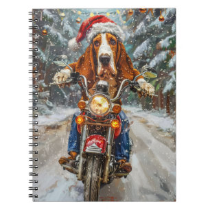 Basset Hound Hund fährt Motorrad Weihnachten  Notizblock