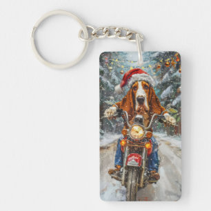Basset Hound Hund fährt Motorrad Weihnachten  Schlüsselanhänger