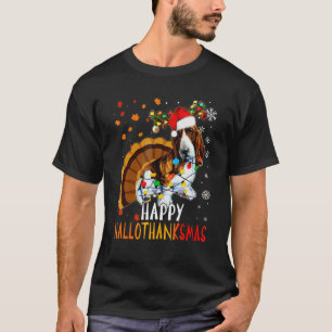 Basset Hound Hund Happy Hallothanksmas Familie Xma T-Shirt