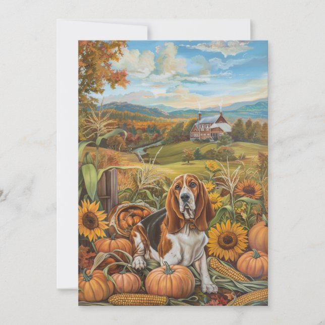 Basset Hound Hund Herbsternte Erntedank Feiertagskarte (Vorderseite)