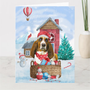 Basset Hound Hund im Schnee Weihnachtshundehaus Karte