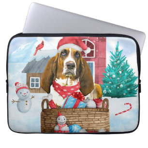Basset Hound Hund im Schnee Weihnachtshundehaus Laptopschutzhülle