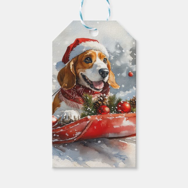 Basset Hound Hund in Sledge Lass es Schnee Weihnac Geschenkanhänger (Vorderseite)