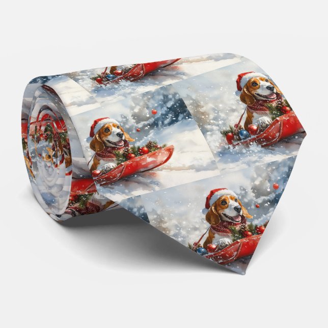 Basset Hound Hund in Sledge Lass es Schnee Weihnac Krawatte (Gerollt)