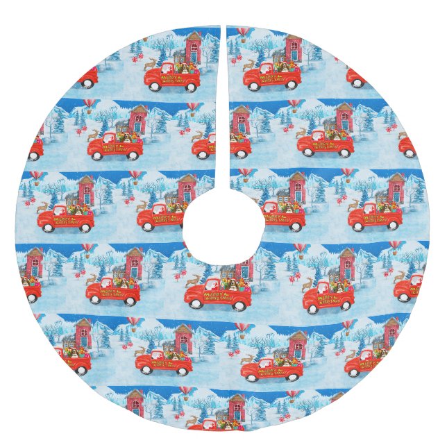 Basset Hound Hund in Weihnachten Lieferung LKW Sch Polyester Weihnachtsbaumdecke (Vorderseite)