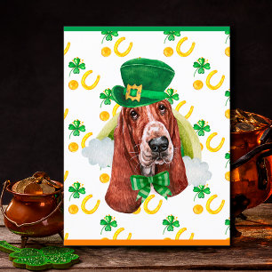 Basset Hound Hund Kleeblatt St. Patricks Tag Feiertagspostkarte