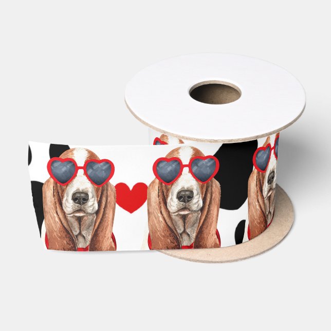 Basset Hound Hund Liebe mit Paw Prints und Herz Satinband (Spule)