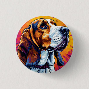 Basset Hound Hund mit farbenfrohem Hintergrund Button