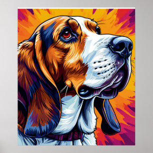Basset Hound Hund mit farbenfrohem Hintergrund Poster