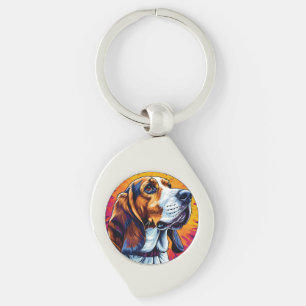 Basset Hound Hund mit farbenfrohem Hintergrund Schlüsselanhänger