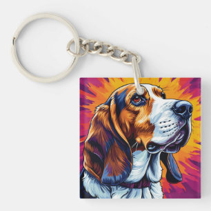 Basset Hound-Hund mit farbenfrohem Hintergrund Schlüsselanhänger