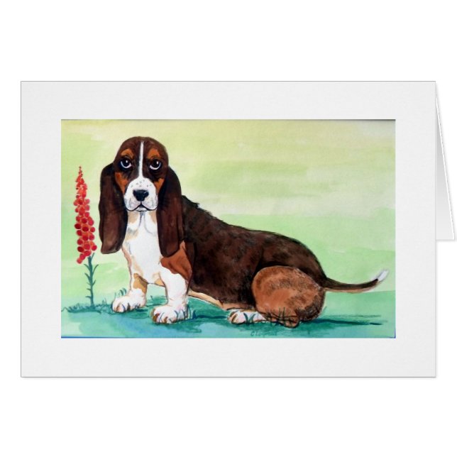 Basset Hound Hund mit Foxglove-Blume (Vorderseite (Horizontal))