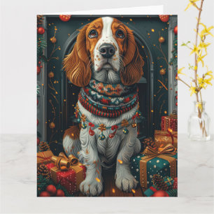 Basset Hound Hund mit Weihnachtsgeschenken Kamin Karte