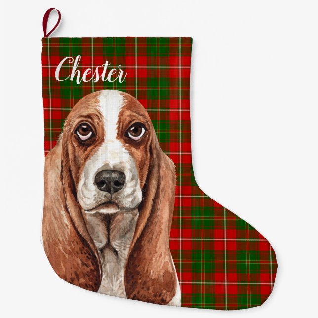 Basset Hound Hund Personalisiert Großer Weihnachtsstrumpf (Vorderseite)
