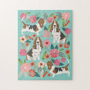 Basset Hound Hund Vintage Blumen
