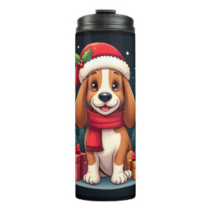 Basset Hound Hund Weihnachts-Outfits Santa Hut Hun Thermosbecher