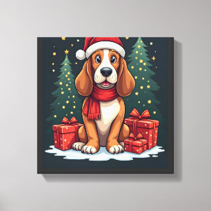 Basset Hound Hund Weihnachtsfeiern Santa Hunde Lie Leinwanddruck