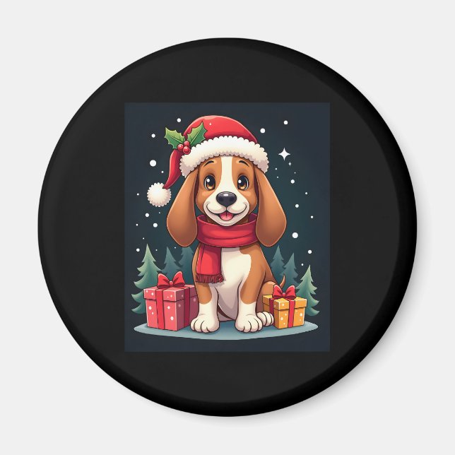 Basset Hound Hund WeihnachtsOutfits Weihnachtsmann Magnet (Vorne)
