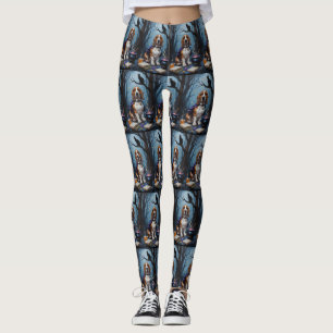 Basset Hound Hund Whimsical Halloween-Malerei Leggings
