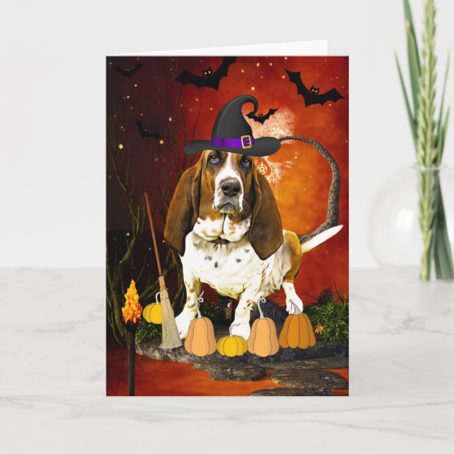 Basset Hound Hund zu Halloween-Kostüm Karte (Vorderseite)