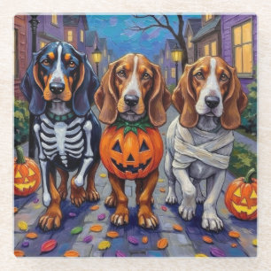 Basset Hound Hunde beim Trick-or-Treat an Hallowee Glasuntersetzer