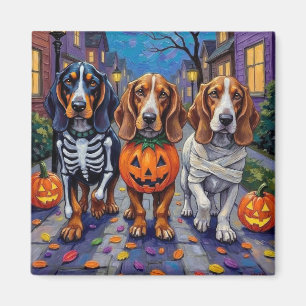 Basset Hound Hunde beim Trick-or-Treat an Hallowee Magnet
