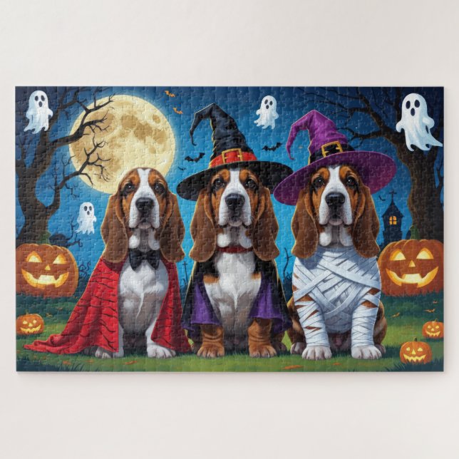 Basset Hound Hunde Pumpkin Halloween Funny (Horizontal)