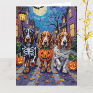 Basset Hound Hunde Trick-or-Treating zu Halloween Karte