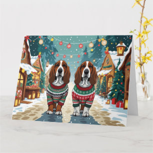 Basset Hound Hunde Weihnachtsschnee Urlaub Karte