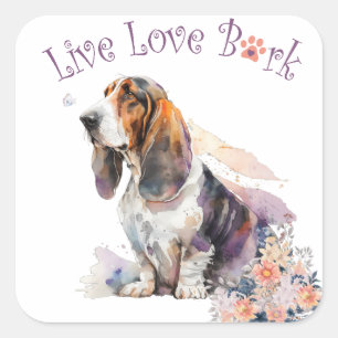 Basset Hound Hundemutter Floral Quadratischer Aufkleber
