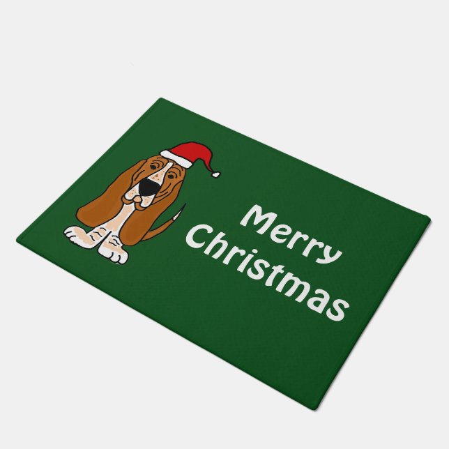 Basset Hound-Hundeweihnachtsfußmatte Fußmatte (Schrägansicht)