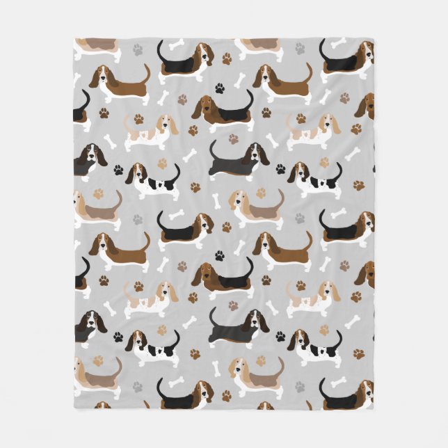 Basset Hound Hundknochen und Paare Fleecedecke (Vorderseite)