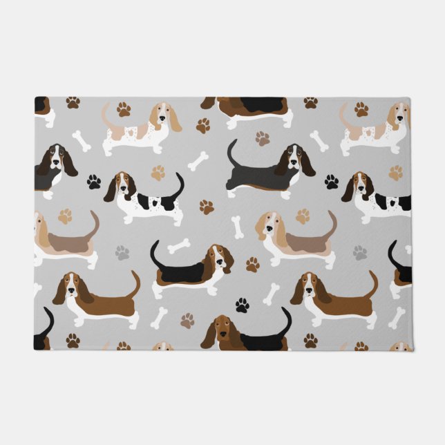 Basset Hound Hundknochen und Paare Fußmatte (Vorderseite)