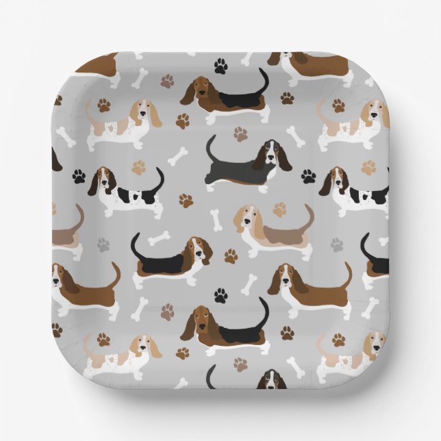 Basset Hound Hundknochen und Paare Pappteller (Vorderseite)