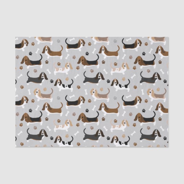 Basset Hound Hundknochen und Paare Seidenpapier (Vorderseite)