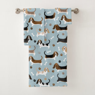 Basset Hound Hundknochen und Pfoten Badetuch Set