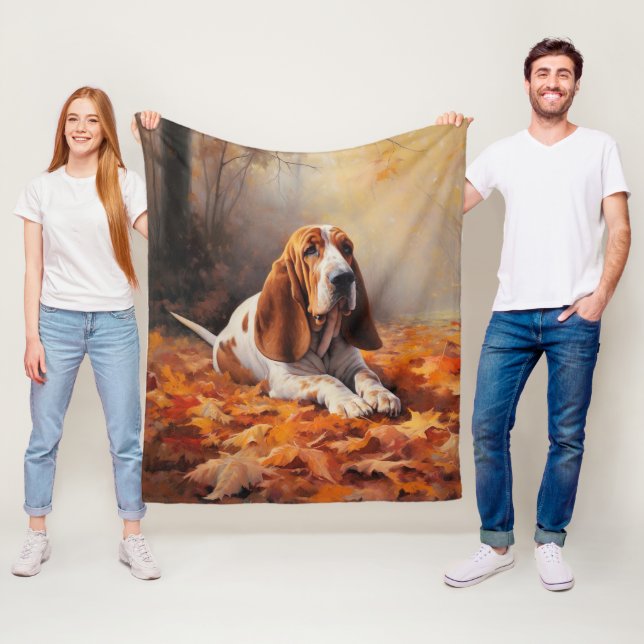Basset Hound im Herbst Leaves Fall Inspiriert Fleecedecke (Beispiel)