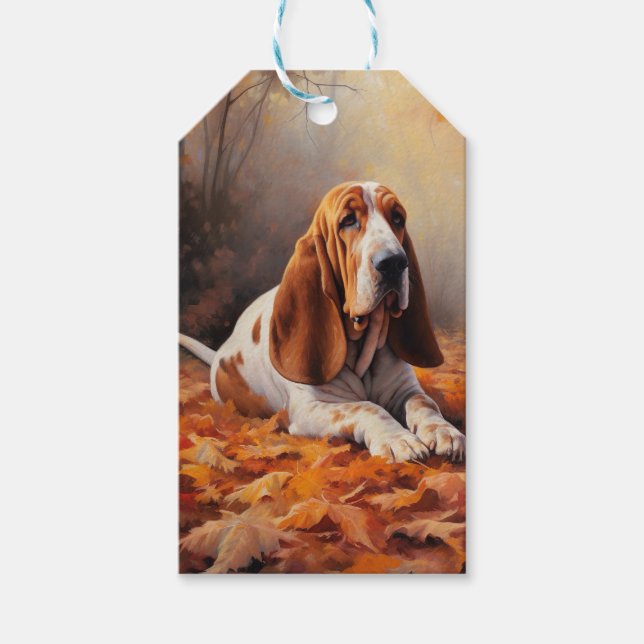 Basset Hound im Herbst Leaves Fall Inspiriert Geschenkanhänger (Vorderseite)