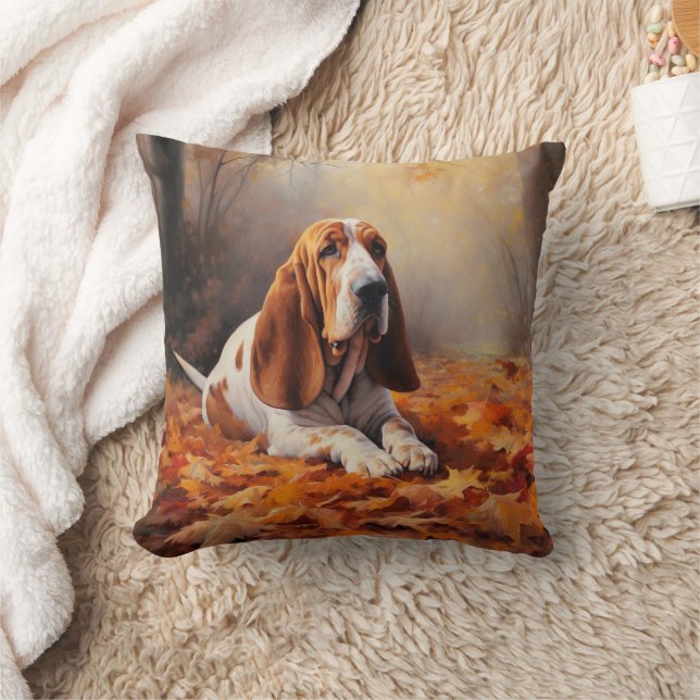 Basset Hound im Herbst Leaves Fall Inspiriert Kissen (Decke)
