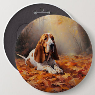 Basset Hound im Herbstlaubfall inspiriert Button