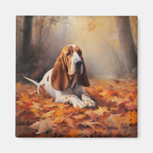 Basset Hound im Herbstlaubfall inspiriert Magnet