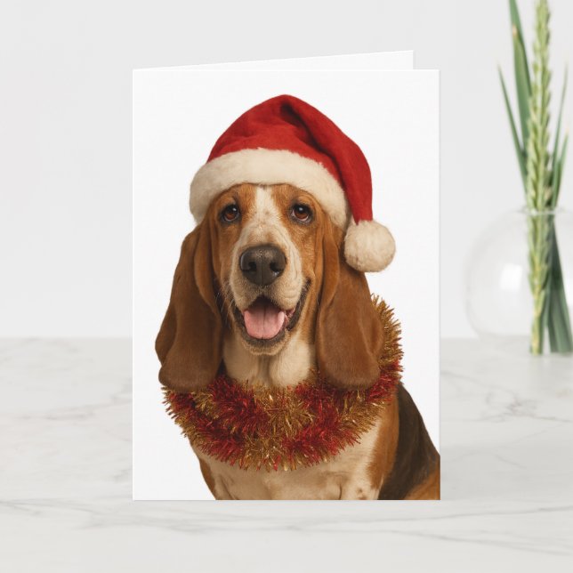 Basset Hound in a Santa hat Christmas card Karte (Vorderseite)