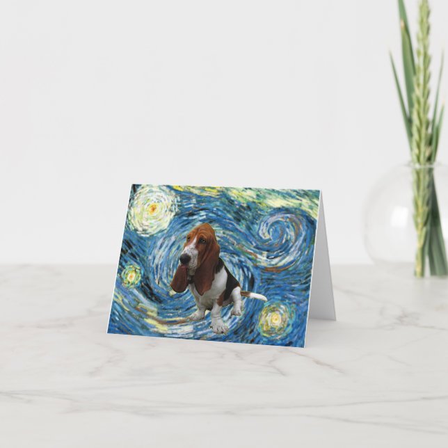 Basset Hound in der Sternennacht Karte (Vorderseite)