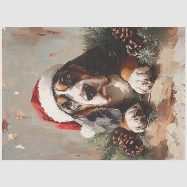 Basset Hound in einer Weihnachtsmannmütze Ölgemäld Seidenpapier (Vorderseite)