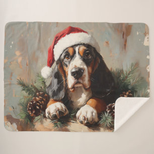 Basset Hound in einer Weihnachtsmannmütze Ölgemäld Sherpadecke