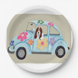  Basset Hound in Hippy car Pappteller