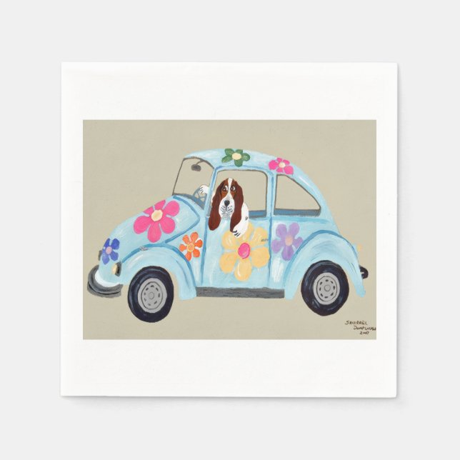  Basset Hound in Hippy car Serviette (Vorderseite)