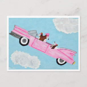 Basset Hound in rosa Cabrio am Himmel Karte