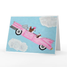 Basset Hound in rosa Cabrio im Himmel Karte